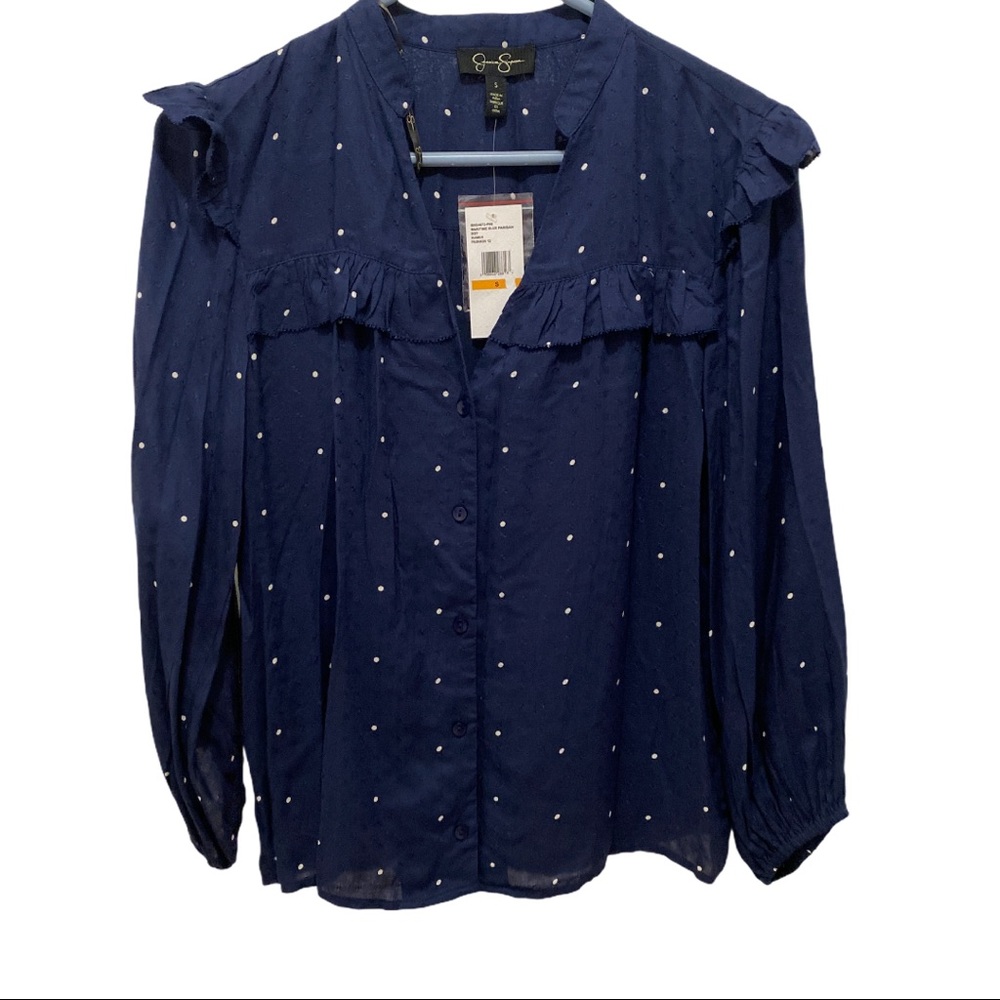 Jessica Simpson Ruffled Button Up Maritime BlueNWT - Picture 4 of 7